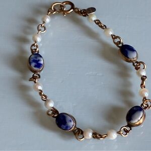 Vintage Danecraft 12KT Gold Fill Pearl & Blue & White Stone Bracelet